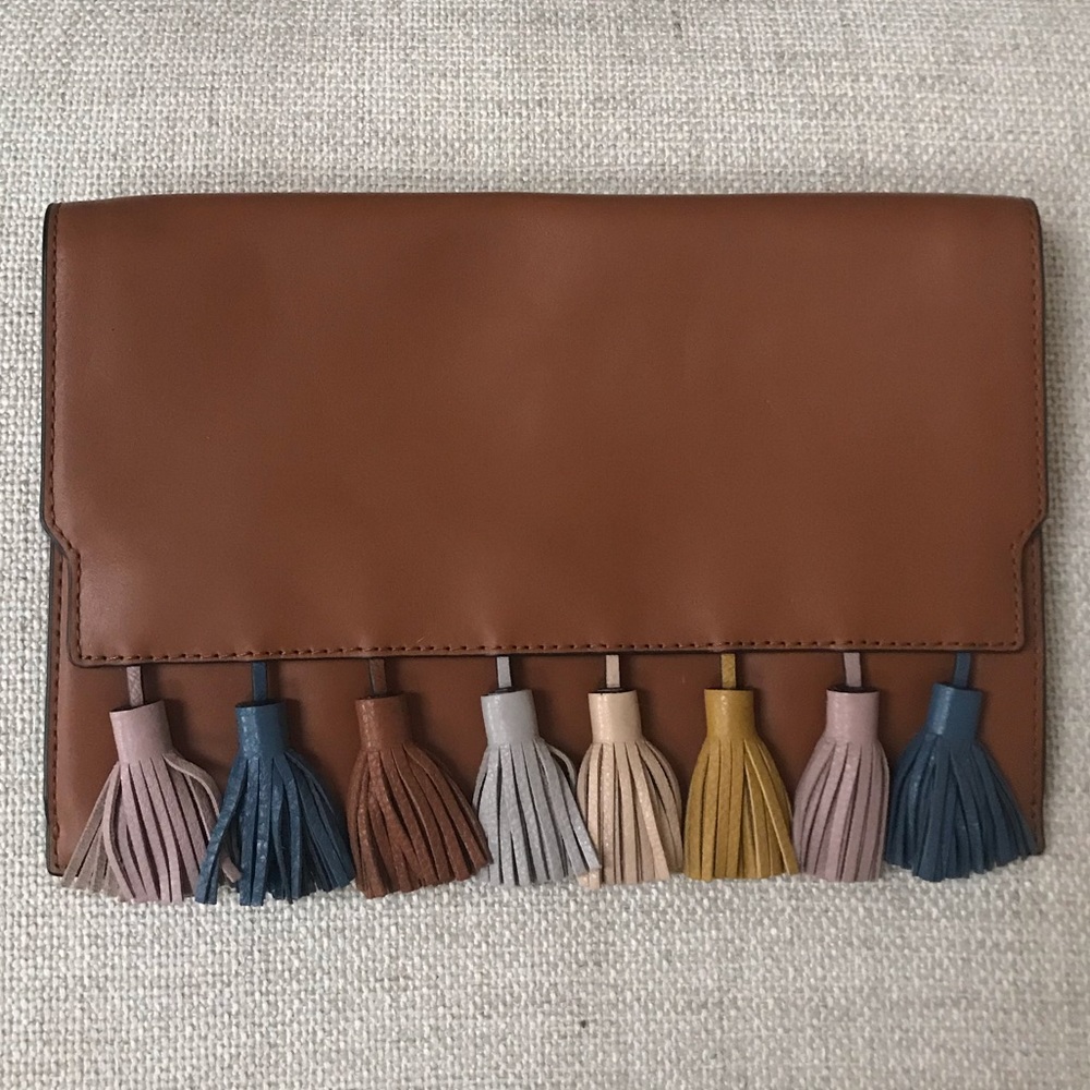 Rebecca Minkoff Tassel Clutch Brown Leather